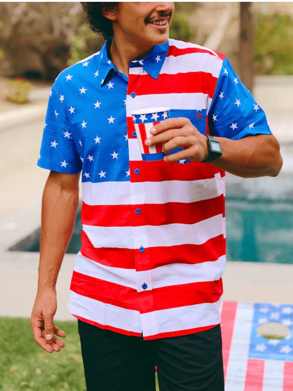 4th of July Party Tipsy Elves Men’s American Flag Button Down Shirt